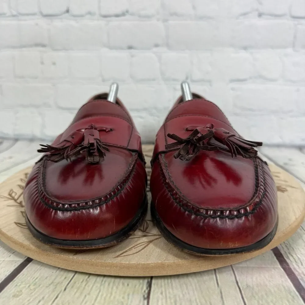 Cole Haan Pinch Tassel Loafers Men 10.5 Burgundy Oxblood Leather Dress Shoes